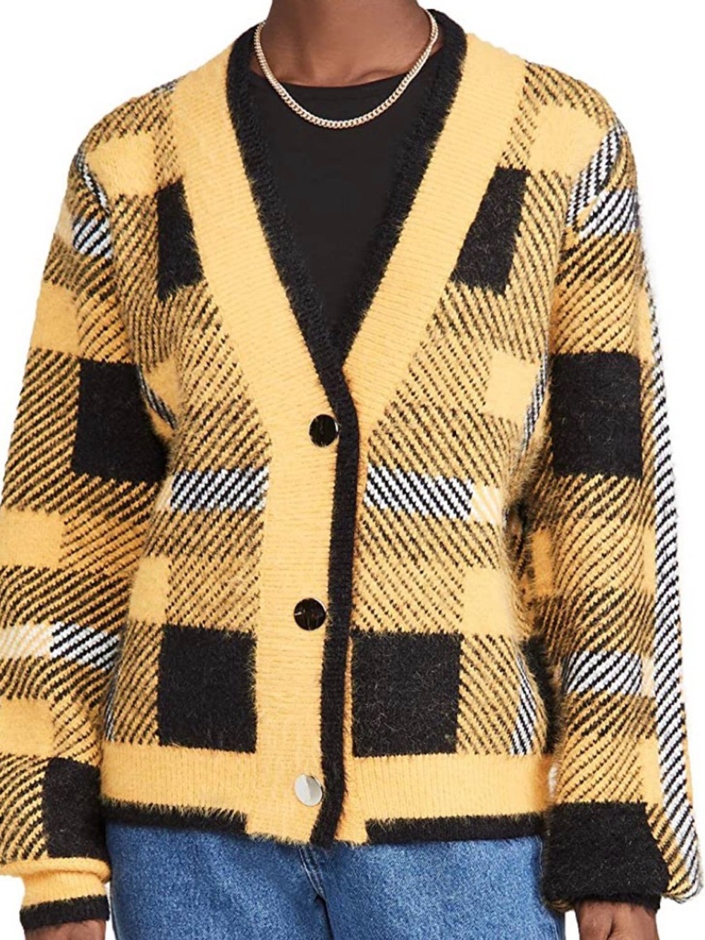 English Factory Check Cardigan Sweater Yellow Multi Size M
